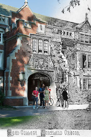 A 1912 architect’s sketch of Reed College just before ground was broken. now and then. | © Matt Giraud Photography