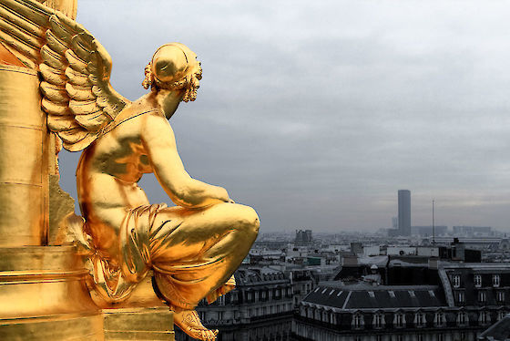An angel of Poetry eyes Montparnasse from the roof of Palais Garnier Opéra, Paris, France | © Matt Giraud Photography